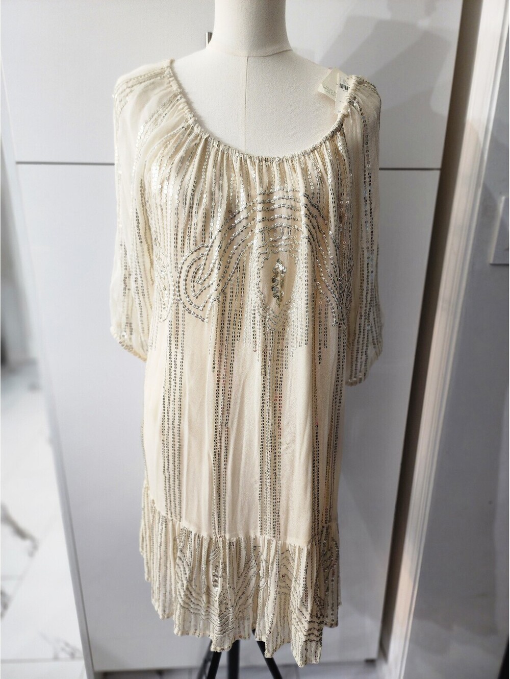 New Carolina K Women's Ivory  Sequin Embellished Dress Size M New with Tags